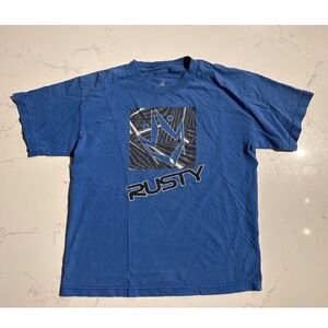 Y2K surf Rusty Blue Graphic T Shirt Short Sleeve
